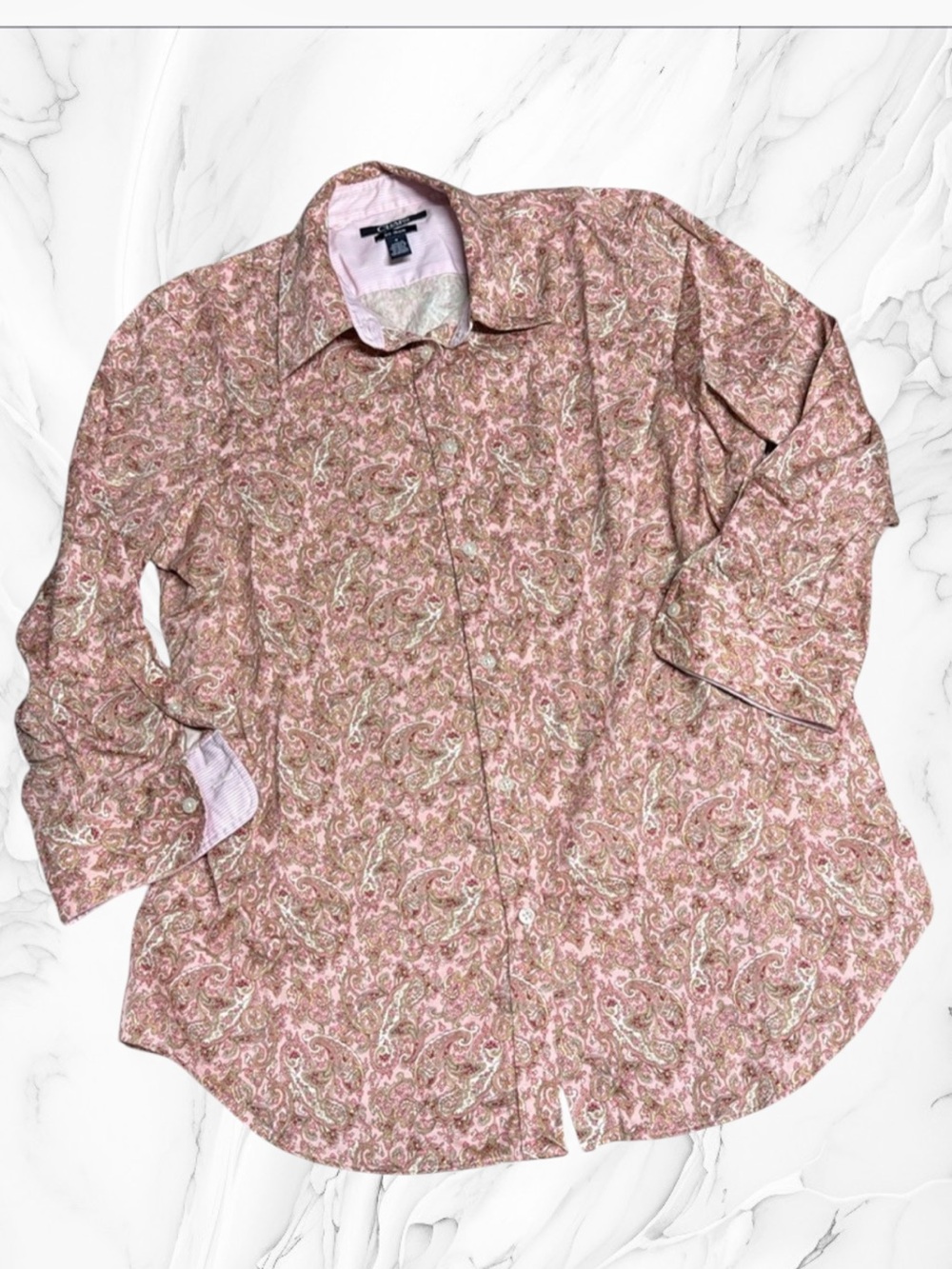Chaps Pink Casual Button Down Shirt with Intricate paisley floral Pattern M